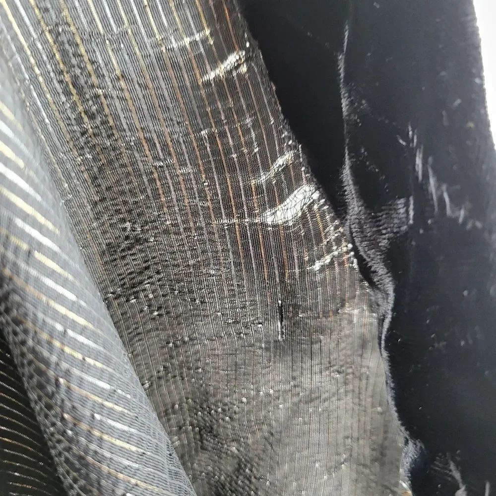 50s Handmade Lurex Black and Gold Striped Fabric Maxi Skirt Velvet Waistband